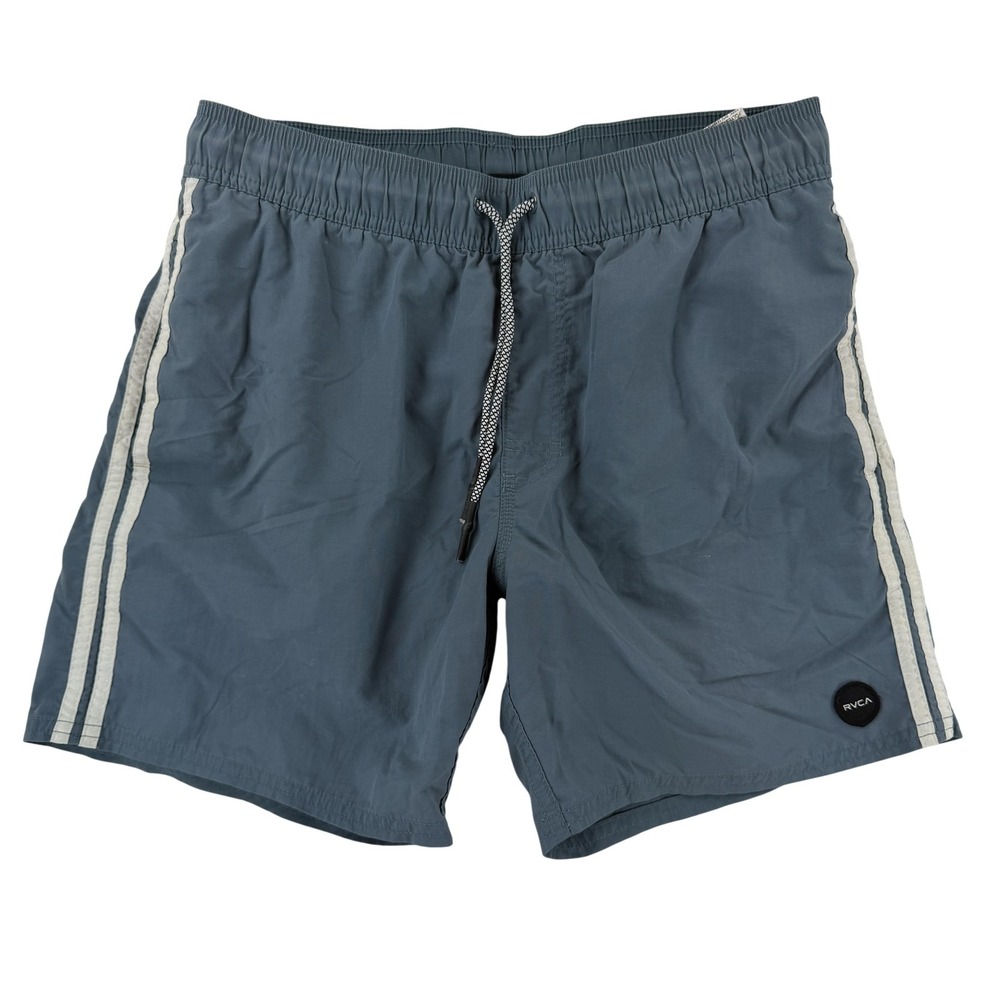 RVCA Swim Shorts Mens Small Blue Side Stripe Volley Trunks Quick Dry Lined Beach